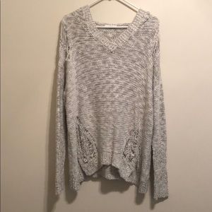 Distressed knit hooded sweater